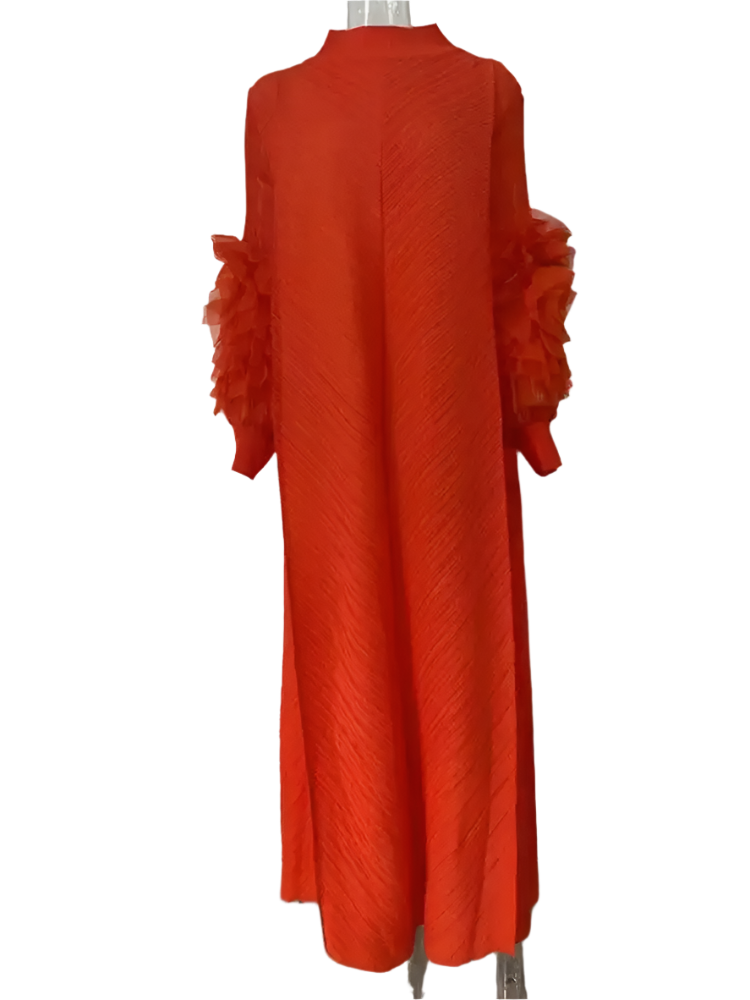Maxi Pleated Round Neck Spliced Dress