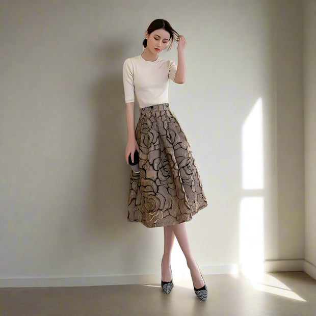 Korean Jacquard Vintage A-Line Skirt