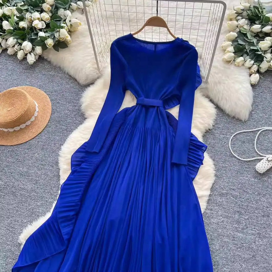 Elegant Flounced Edge Autumn Dress