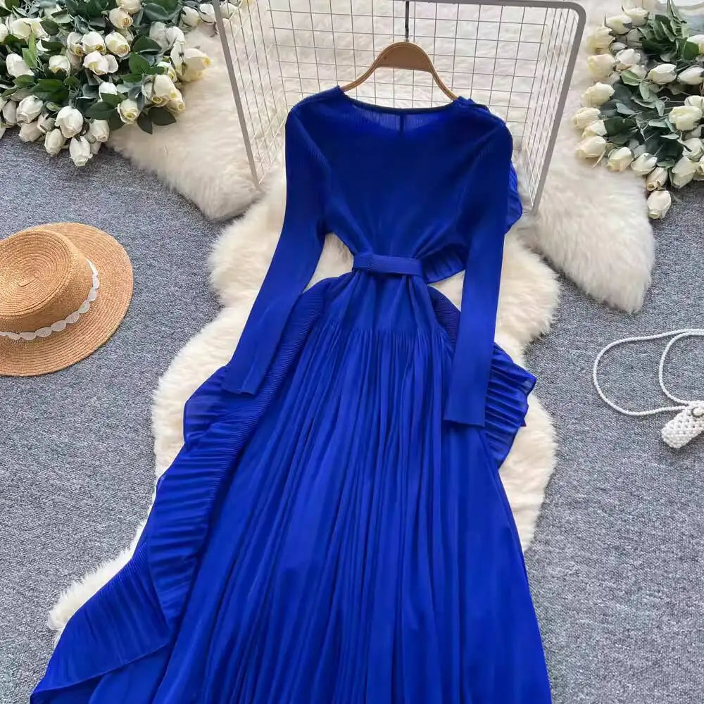 Elegant Flounced Edge Autumn Dress