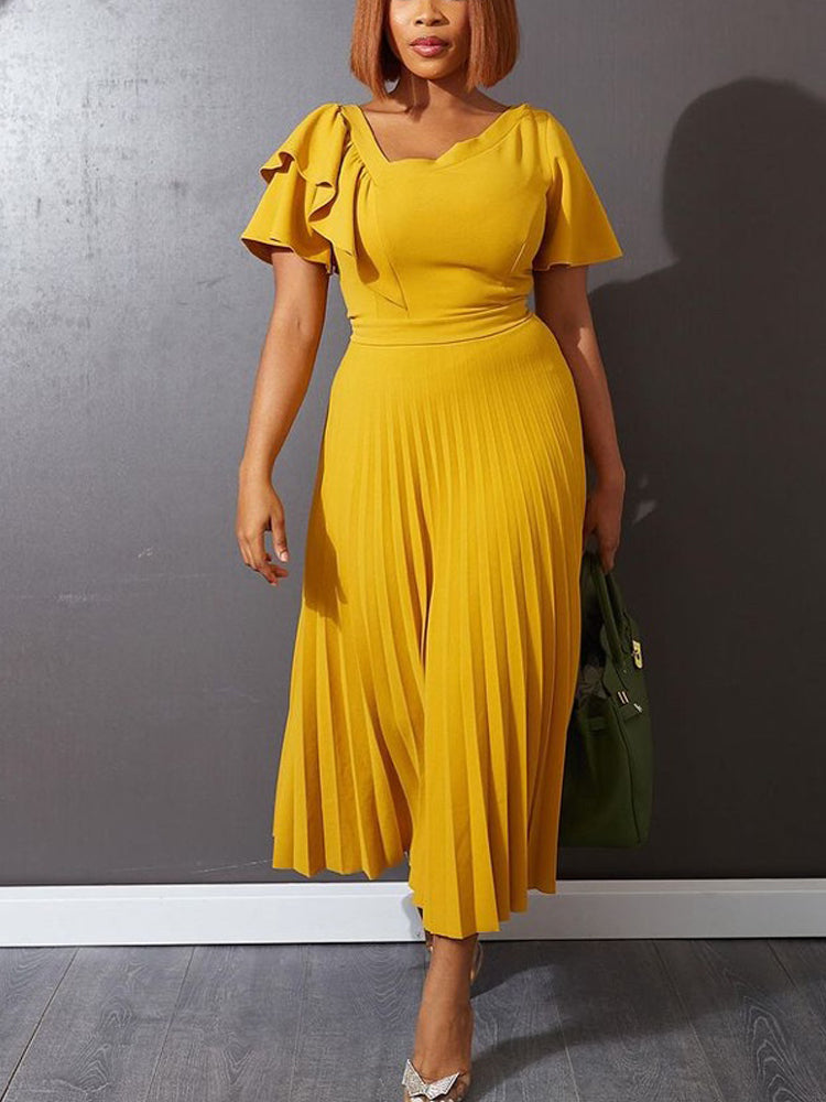 Elegant Summer Church Midi Pleated Dress