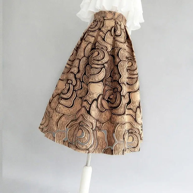 Korean Jacquard Vintage A-Line Skirt