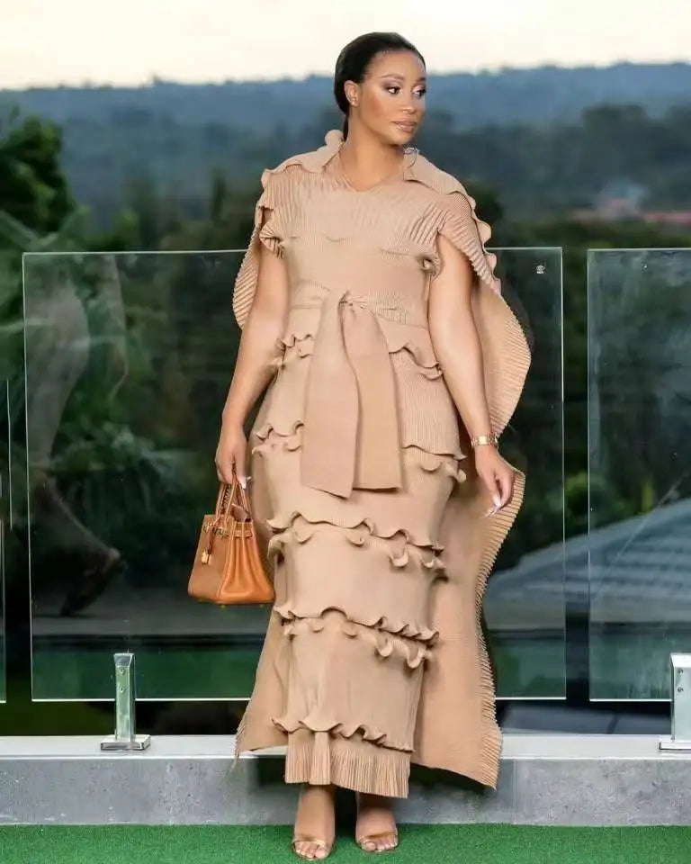 Pleated 3D Shawl Style Dress