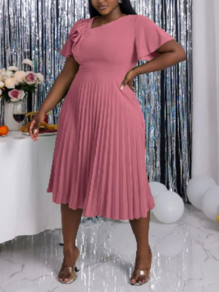 Elegant Summer Church Midi Pleated Dress