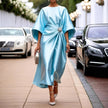 Elegant Champagne Cocktail Party Satin Midi Dress