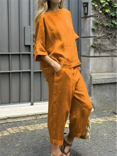 Cotton Linen Short-sleeved Spring and Summer Set