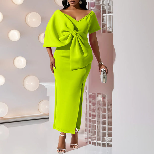 Beautiful Big Bow High Slit Dress