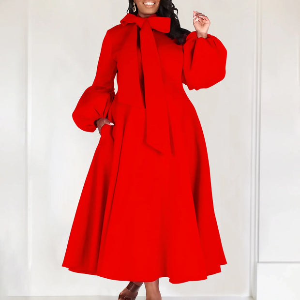 Elegant Luxury Bow Collar Dress - Long Sleeve