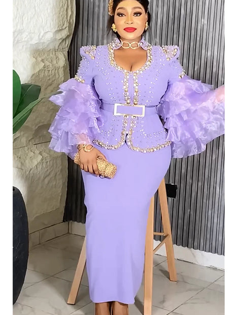 Elegant African Ruffle Lace Sleeve Dress