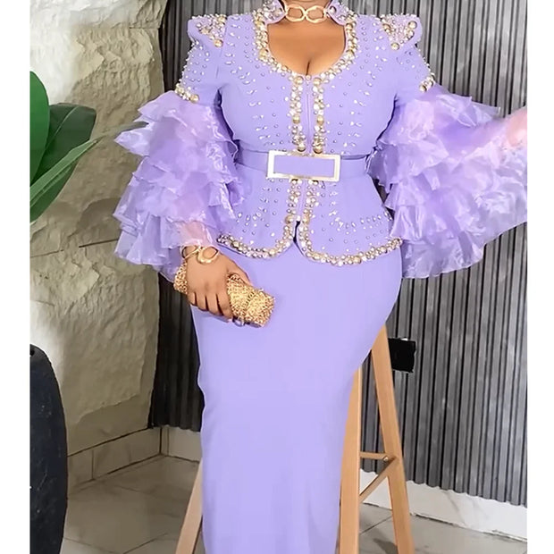 Elegant African Ruffle Lace Sleeve Dress