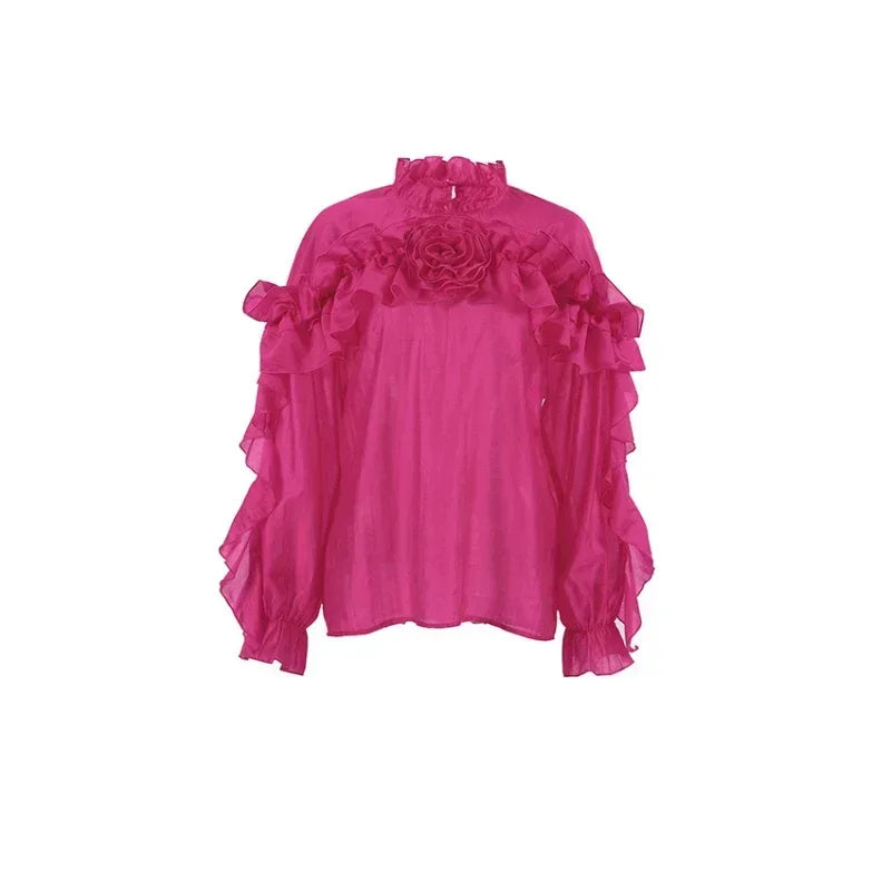 French Temperament Mesh Ruffled Blouse