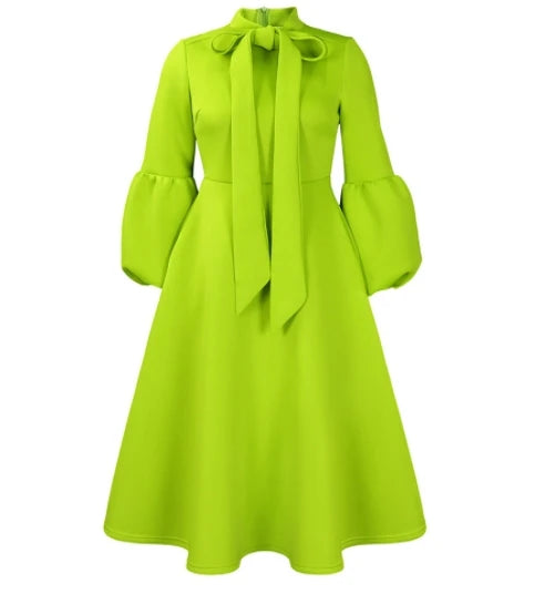 Elegant Luxury Bow Collar Dress - Long Sleeve