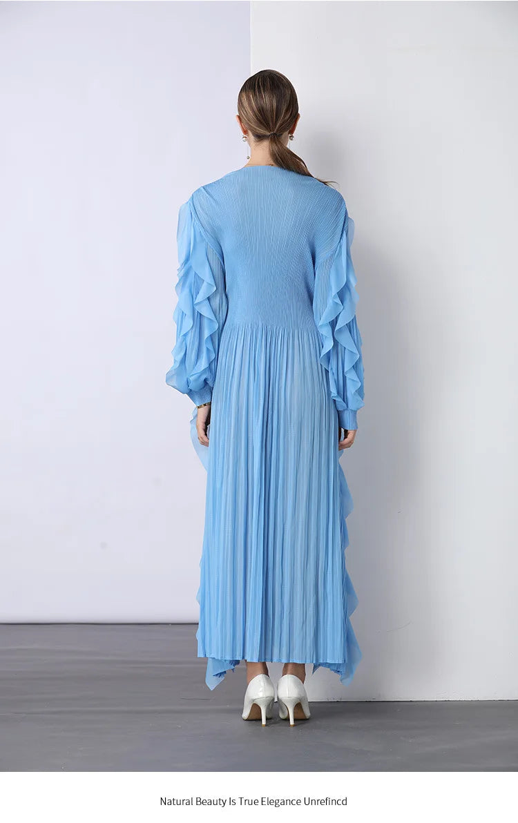 Fashion Ruffle Flare Pleated Maxi Dress