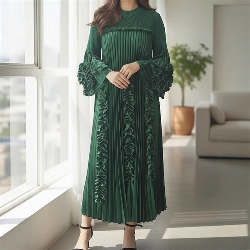 Elegant Selvedge Patchwork Pleated Dress