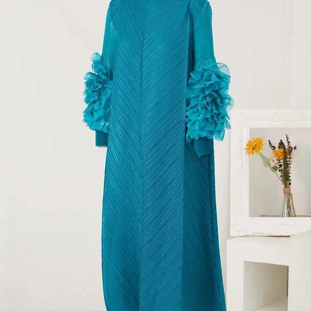 Maxi Pleated Round Neck Spliced Dress