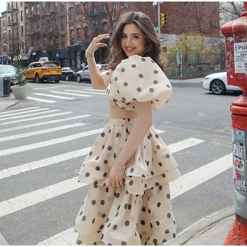 Polka Dot Pleated Ball Gown Set