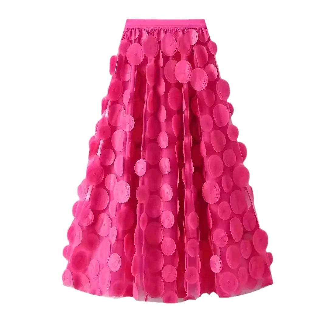 Vintage Polka Dot 3D Tulle Mesh Skirt