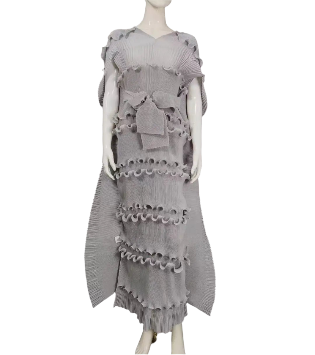 Pleated 3D Shawl Style Dress