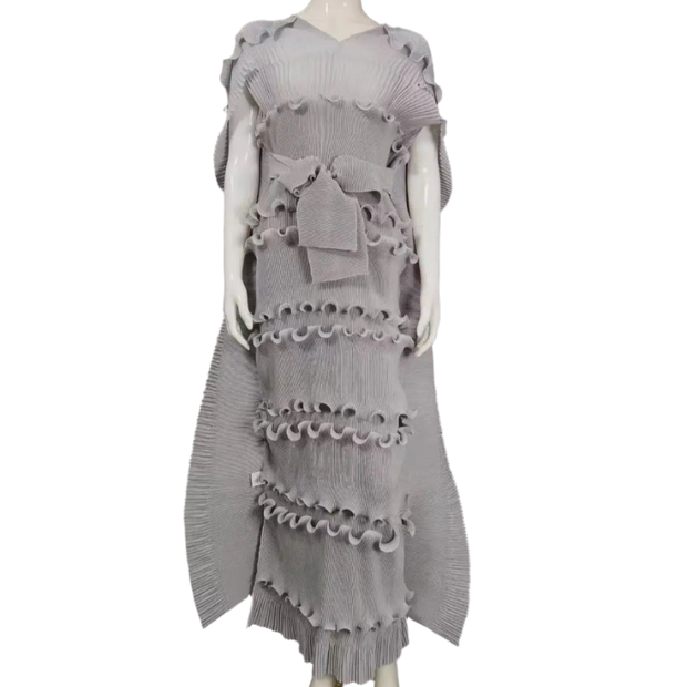 Pleated 3D Shawl Style Dress