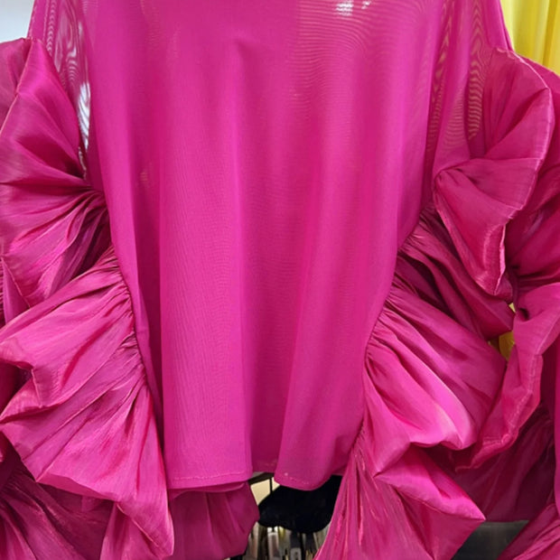 Wave Shirring Hollow-Out Blouse