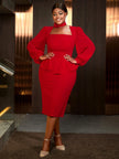 Elegant Red Square Collar Peplum Party Dress