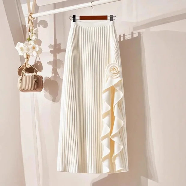 Elegant Floral Pleated Midi Skirt