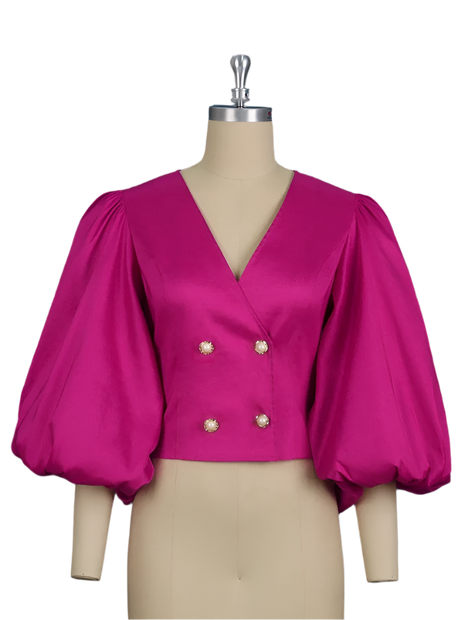 Shiny Glam Lantern Sleeve Blouse