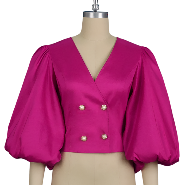 Shiny Glam Lantern Sleeve Blouse