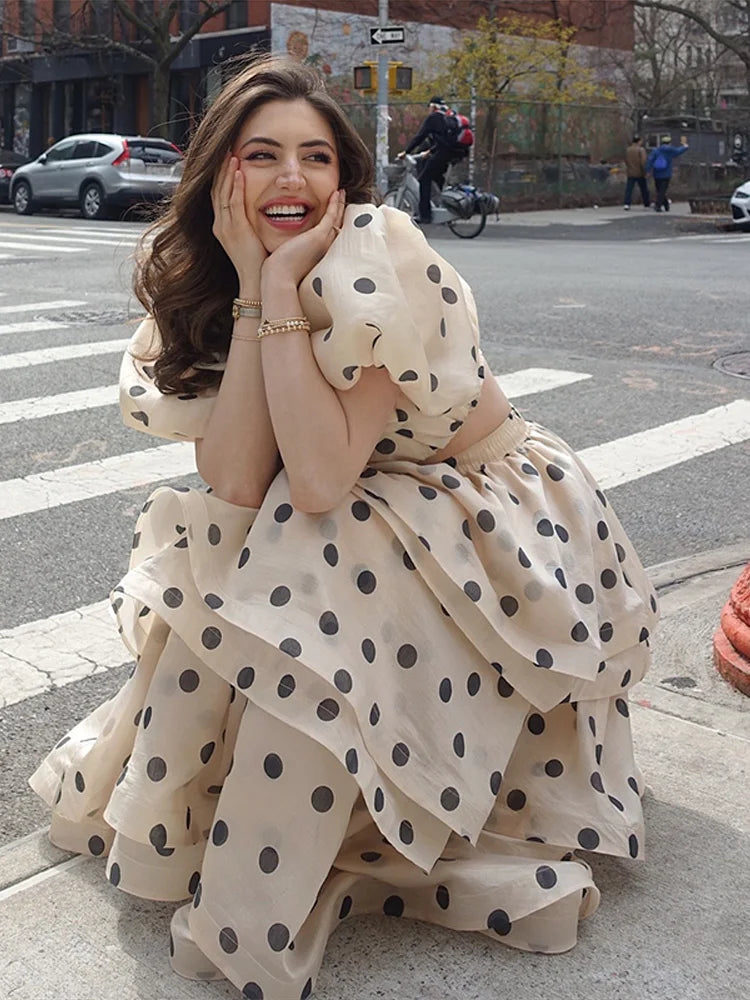 Polka Dot Pleated Ball Gown Set