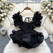 Ruffle Square-Neck Drawstring Blouse