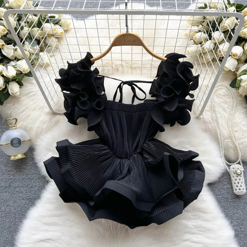 Ruffle Square-Neck Drawstring Blouse