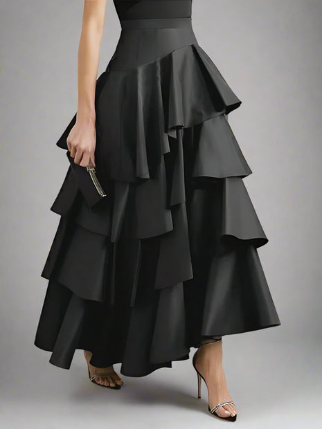 Ruffled Hem Maxi Skirt