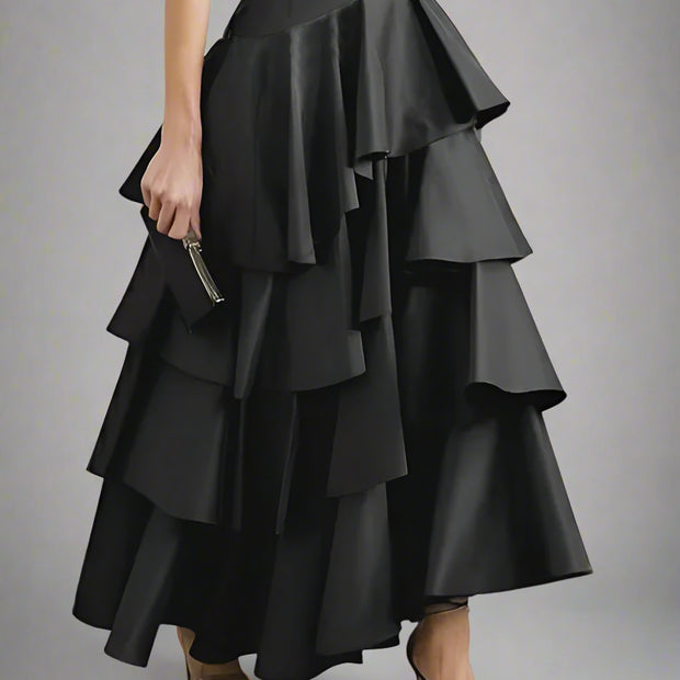 Ruffled Hem Maxi Skirt