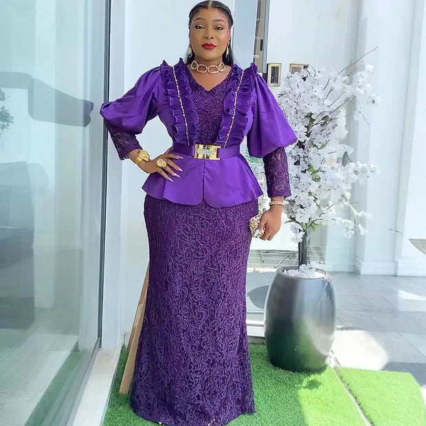 Elegant African Lace Maxi Dress