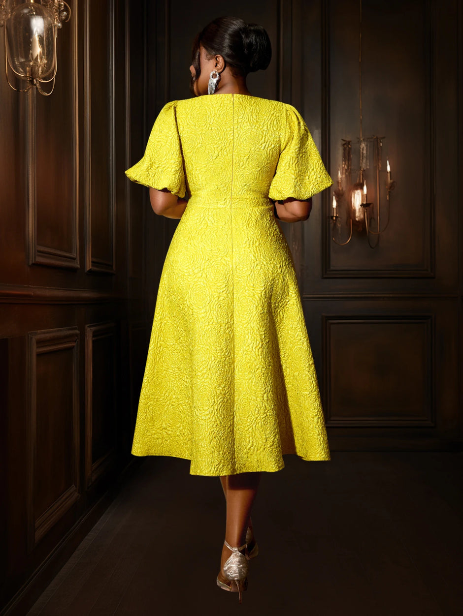 Jacquard A Line 3D Flower Dress