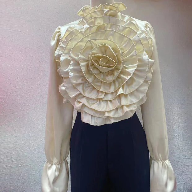 High-Grade 3D Flower Silky Blouse