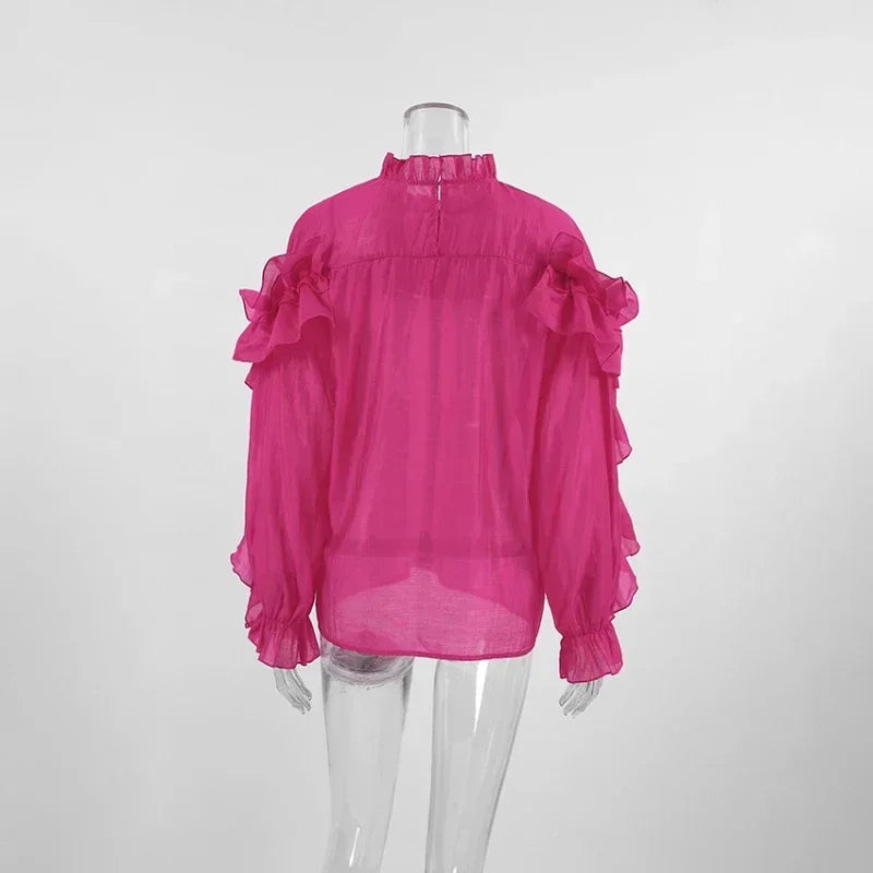 French Temperament Mesh Ruffled Blouse
