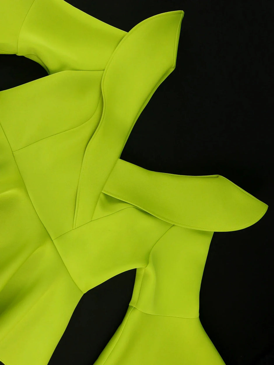 Elegant Green Ruffle Slit Gown