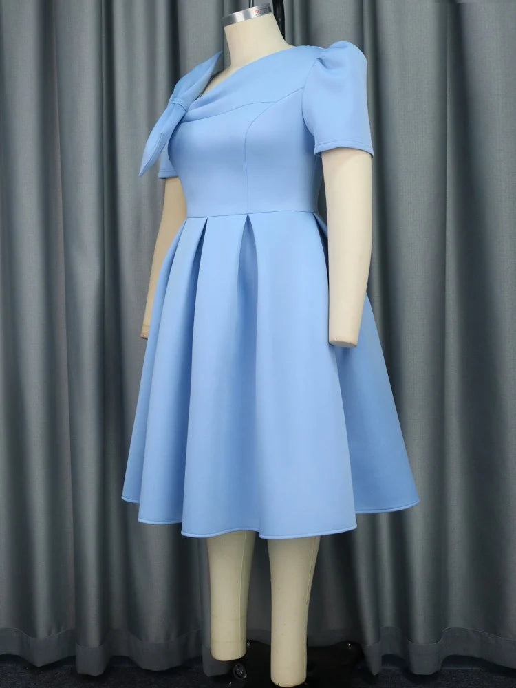 Elegant Slanted Collar Bow Tie Dress