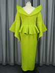 Elegant Green Ruffle Slit Gown
