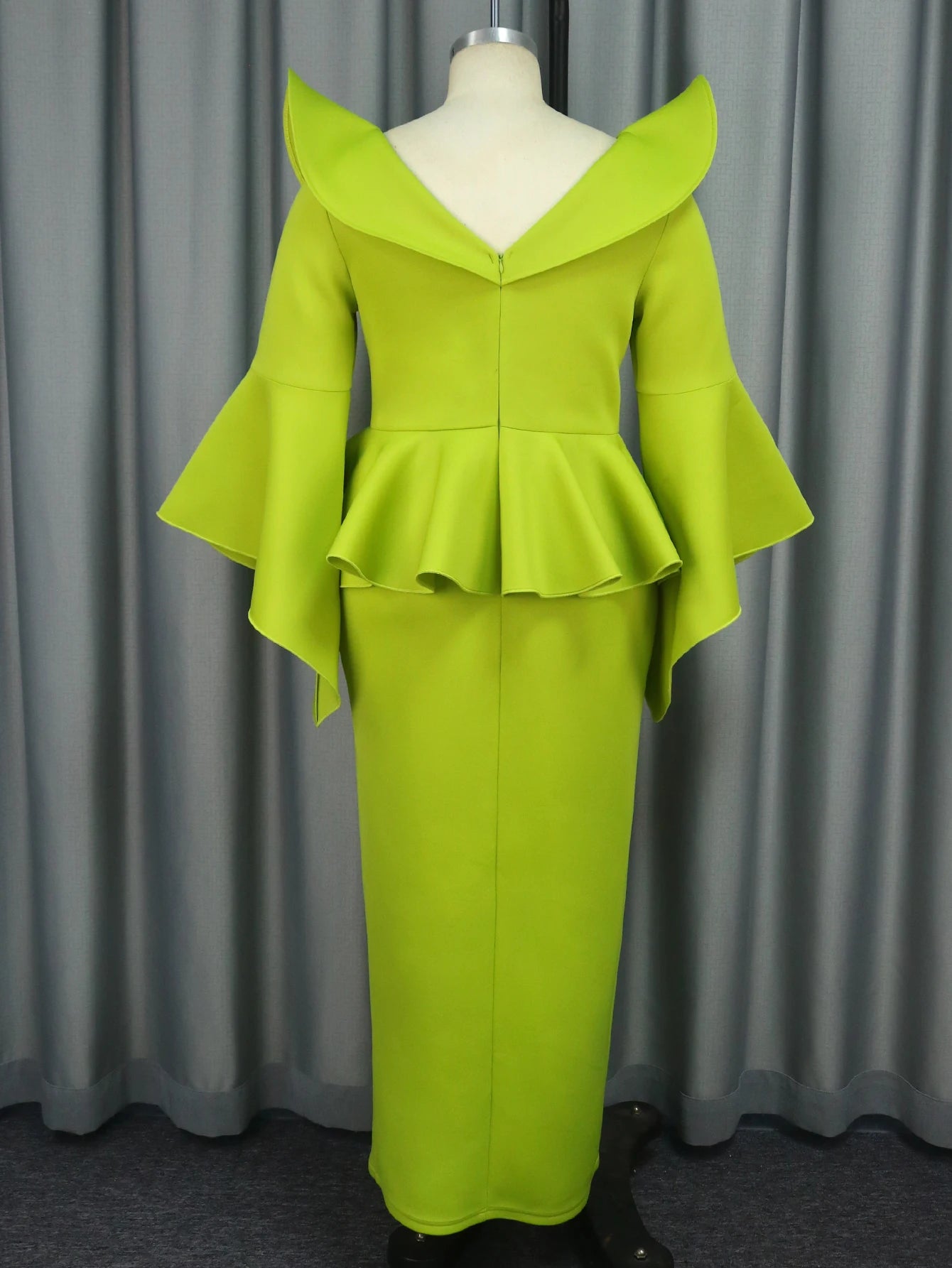 Elegant Green Ruffle Slit Gown