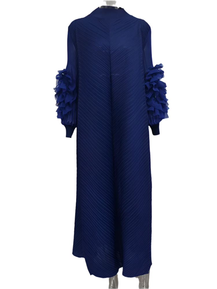 Maxi Pleated Round Neck Spliced Dress