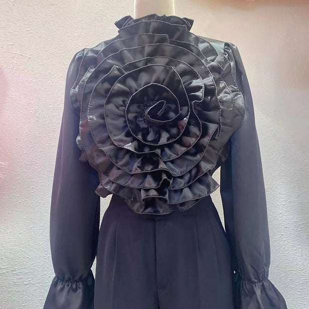 High-Grade 3D Flower Silky Blouse