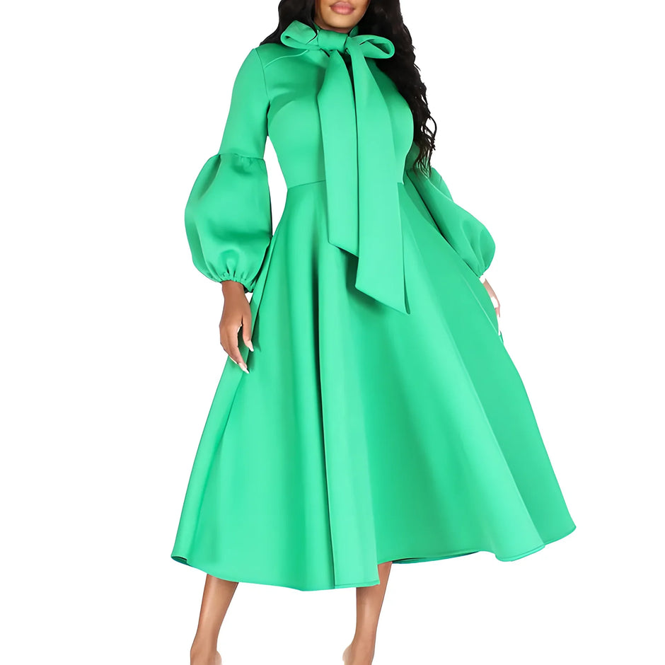 Elegant Luxury Bow Collar Dress - Long Sleeve