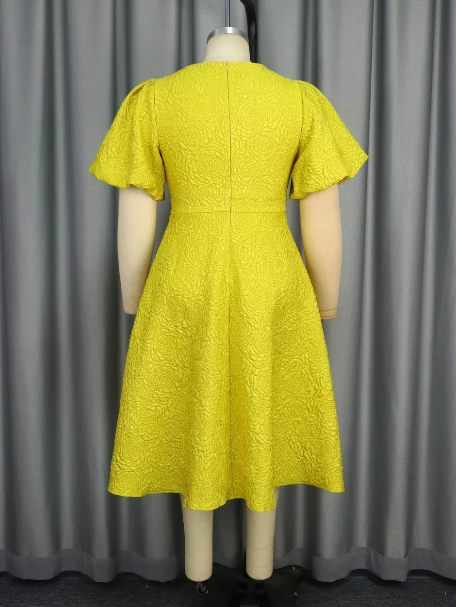 Jacquard A Line 3D Flower Dress