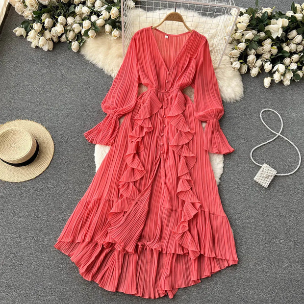 Chiffon Pleated Vintage Flare Dress