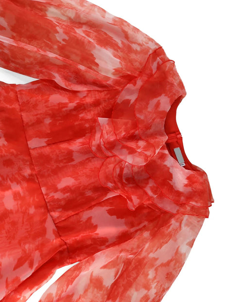 Floral Printed Red A-Line Midi Dress