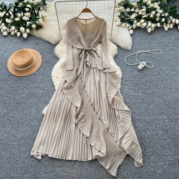 Elegant Flounced Edge Autumn Dress