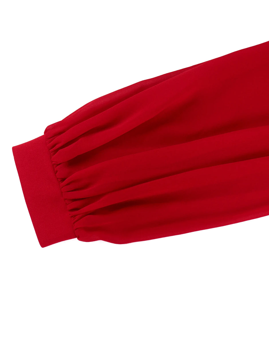 Elegant Red Square Collar Peplum Party Dress