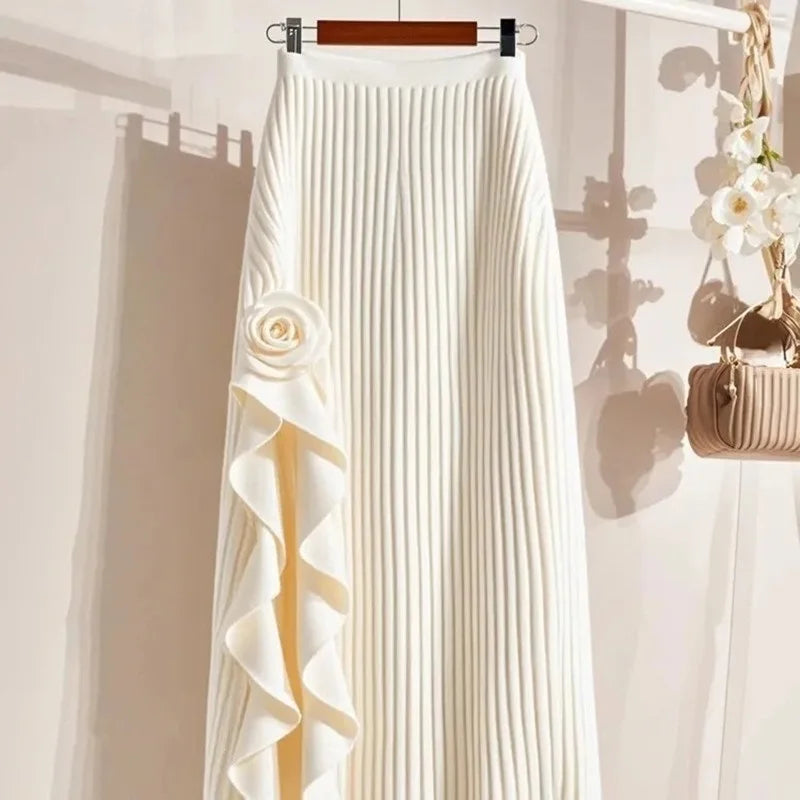 Elegant Floral Pleated Midi Skirt